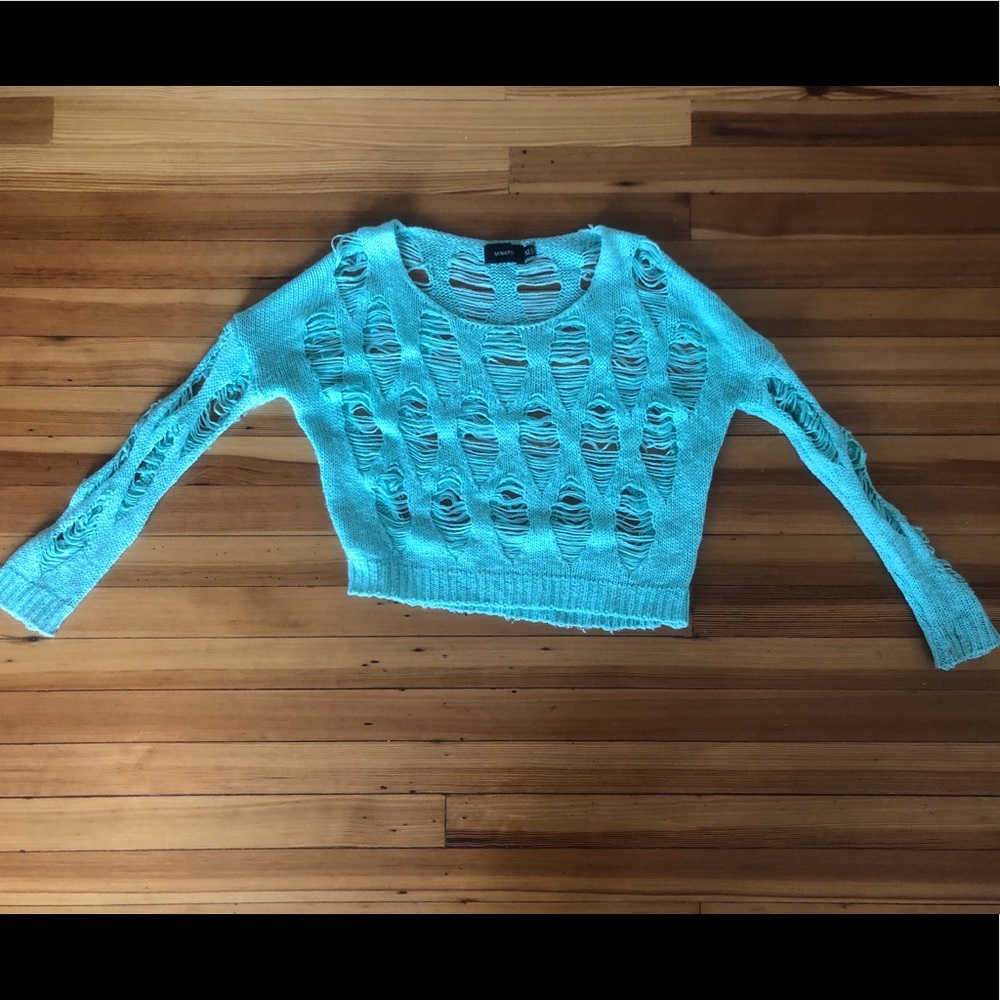 Minkpink aqua frayed sweater